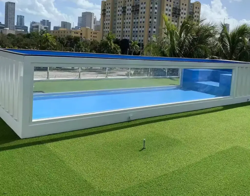 Factory-prefabricated 40-foot shipping container with pool and acrylic window for outdoor spa